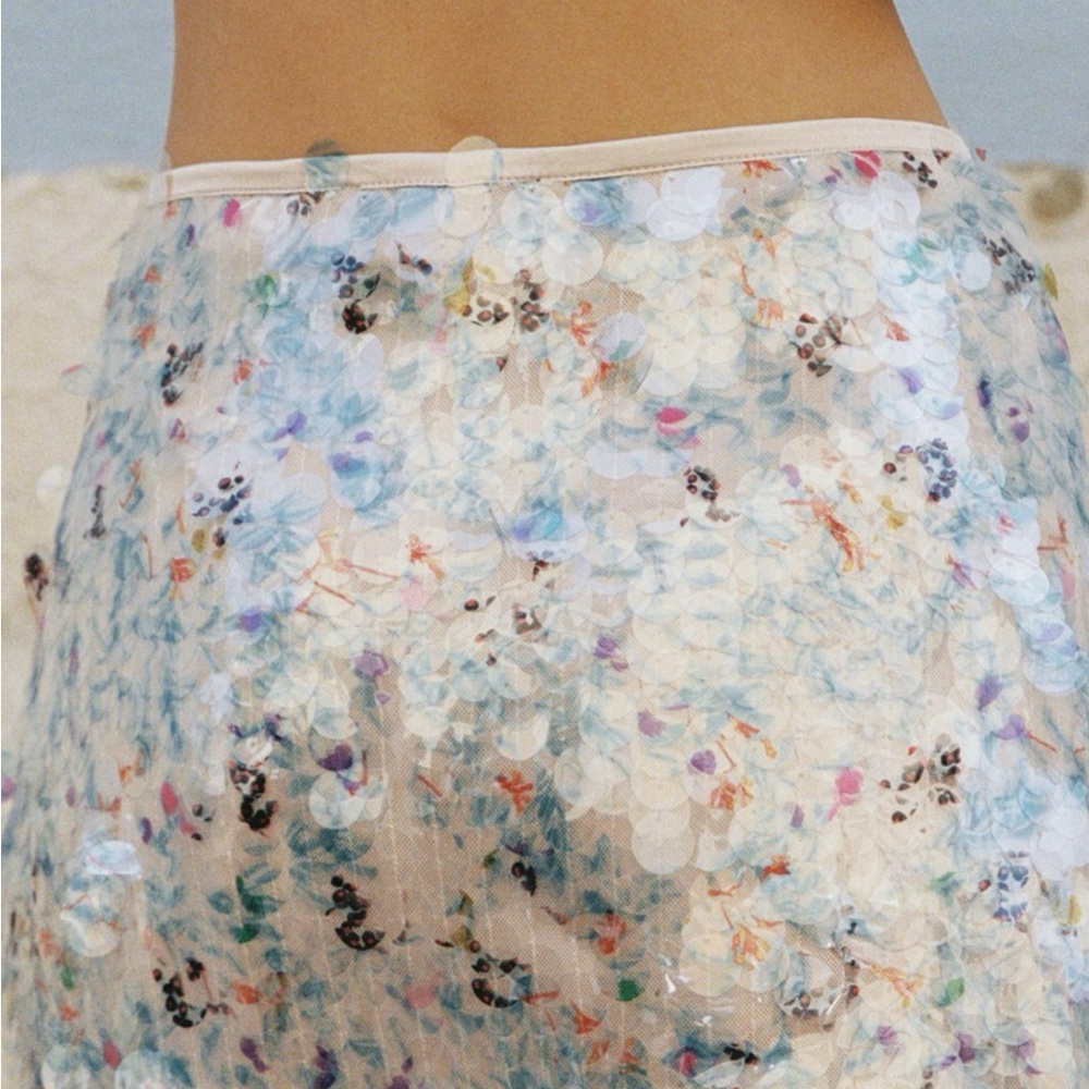 NWT Zara Mini Skirt Sequin, Jewel Sequined Blue Skirt 3920/721 Blue Ecru - Picture 6 of 13